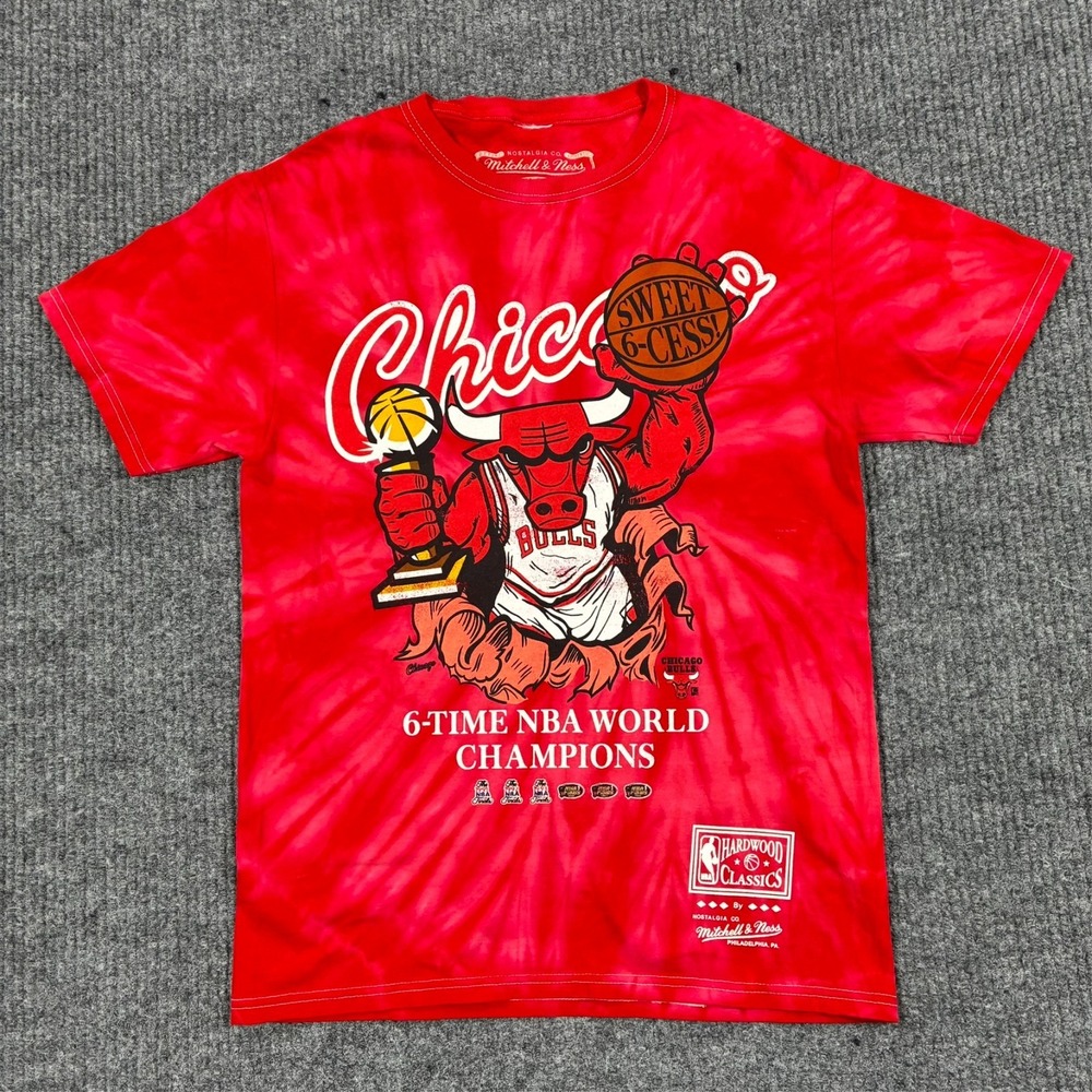Mitchell Ness Chicago Bulls Sweet 6-Cess 6 Time Champions Tie Dye Shirt S Red